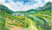 Almond Blossom in Tabor Village -1 & 2, № Landsc- 49 israeli art, landscape of israel, Betty Rubinstein art, painting on canvas, painting for home interier, print on canvas